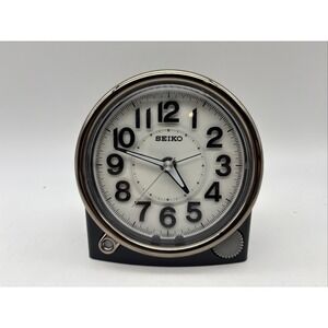 Seiko alarm Clock battery analog desk light 12 hour travel black plastic